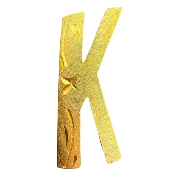 Vintage Mamselle Golden Letter “K” Floral Pin Brooch Textured Finish Jewelry Acc - Picture 1 of 5